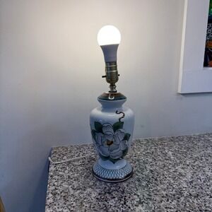 Vintage CBK Ltd Hand Painted Floral Porcelain Table Lamp, Magnolia Motif, 1995